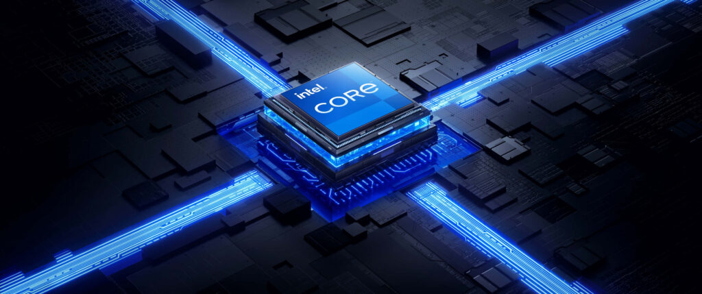 Futuristic 3D Wallpaper: Illuminated Processor Chip on Dark Background