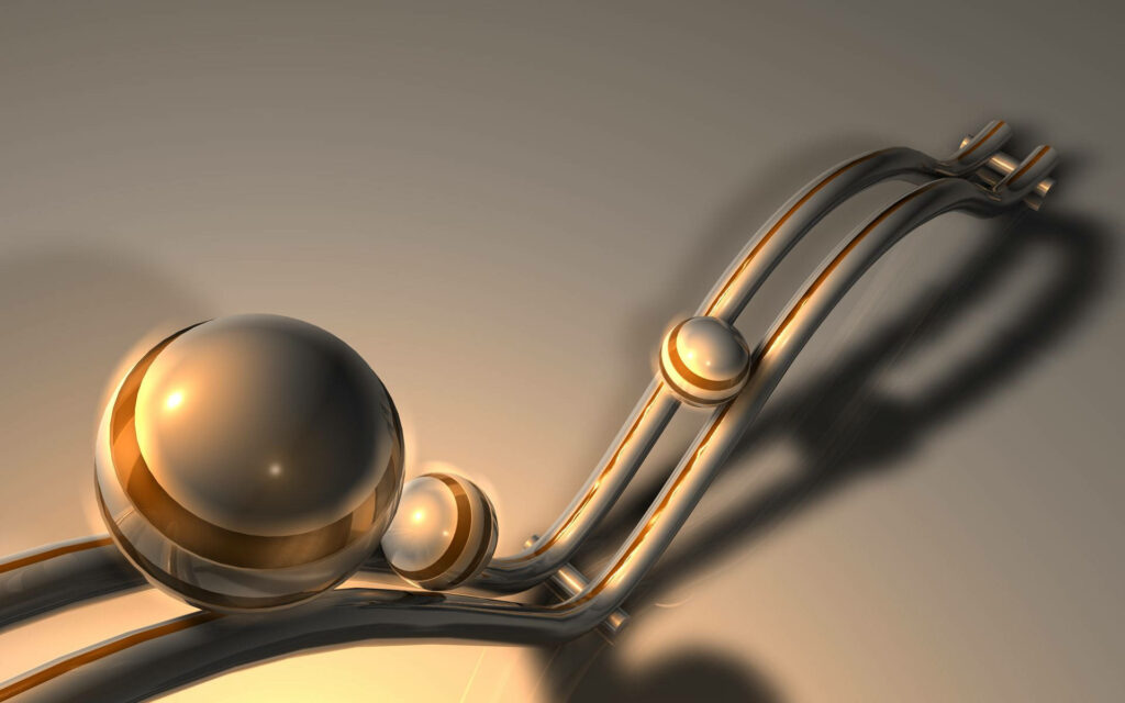 Futuristic 4K Abstract Wallpaper: Metallic Marbles on Curved Tracks