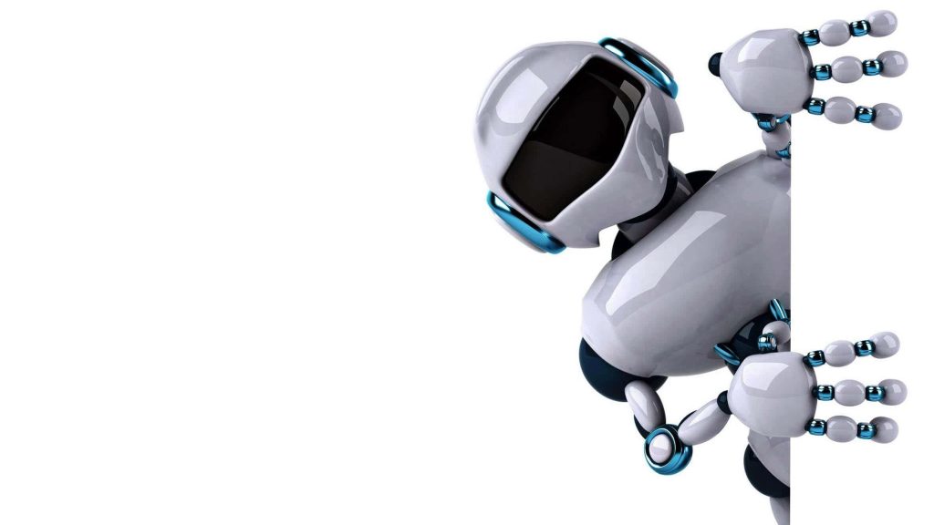 Glossy white and blue 3D robot AI wallpaper with abstract background for modern devices