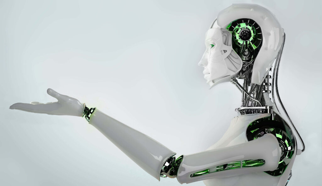 Futuristic AI Robot Wallpaper: Sleek Metallic Design & Advanced Tech