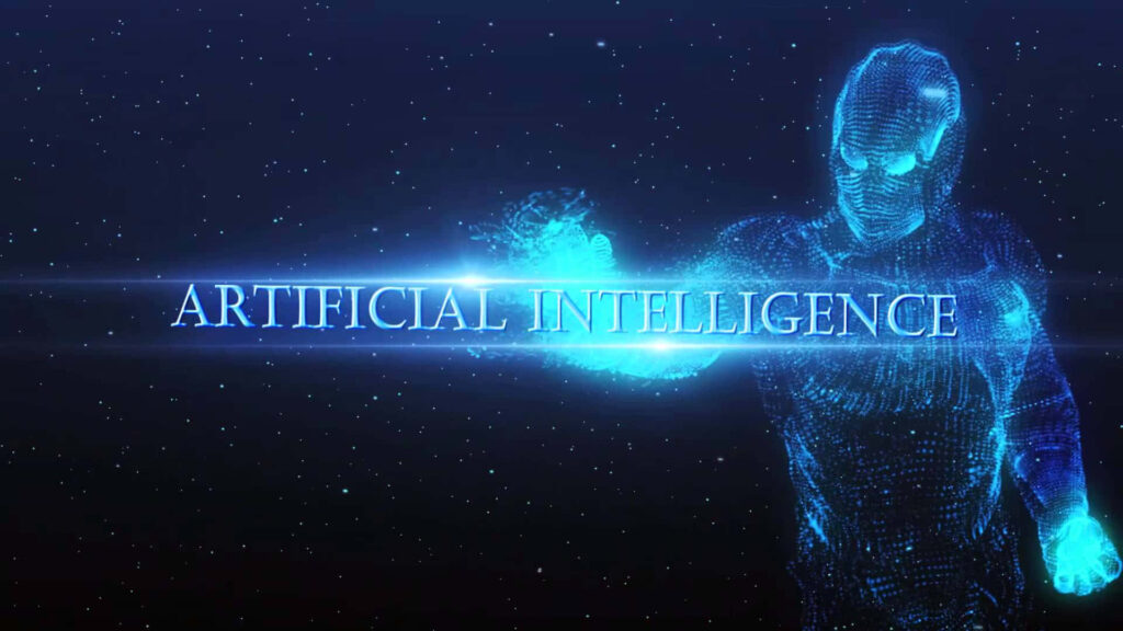 Futuristic AI Wallpaper: Glowing Humanoid Figure in Starry Background