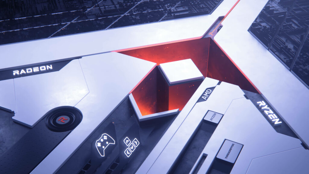 Futuristic AMD Ryzen and Radeon 4K wallpaper with sleek high-tech digital design background