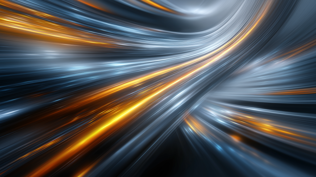 Abstract digital wallpaper with silver swirls metallic blue and radiant orange light trails motion effect