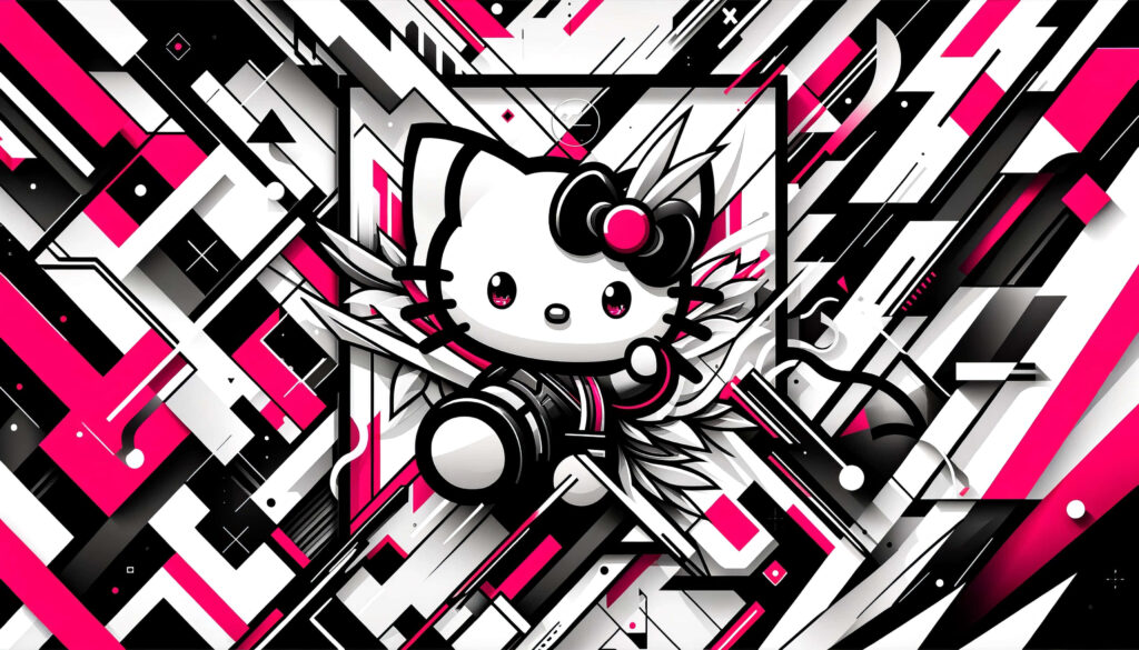Futuristic Hello Kitty Abstract Wallpaper with Bold Geometric Patterns