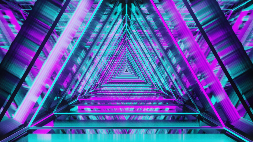 Futuristic Abstract Neon Triangle Tunnel Wallpaper - Vibrant Background