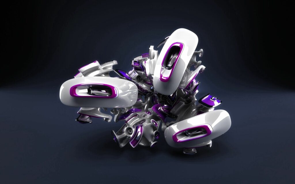 Futuristic Abstract Wallpaper: White & Purple Design on Dark Background