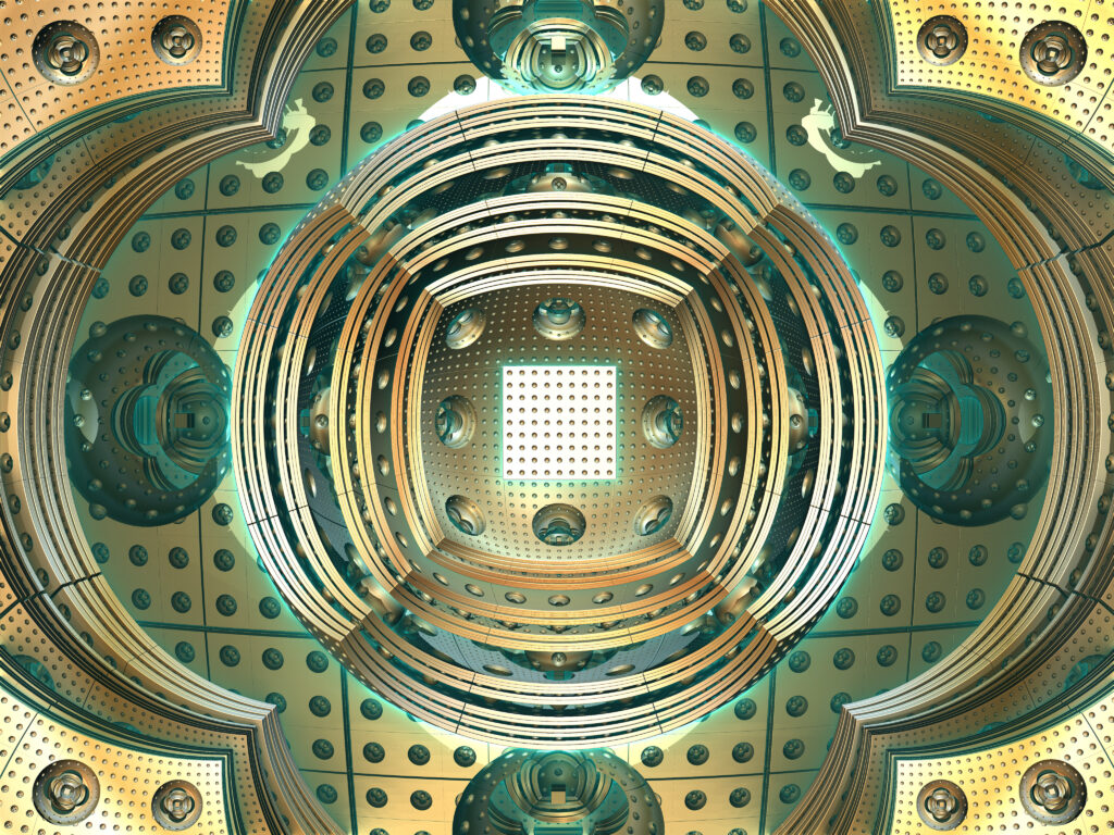 Futuristic Abstract Wallpaper with Concentric Circles & Metallic Teal
