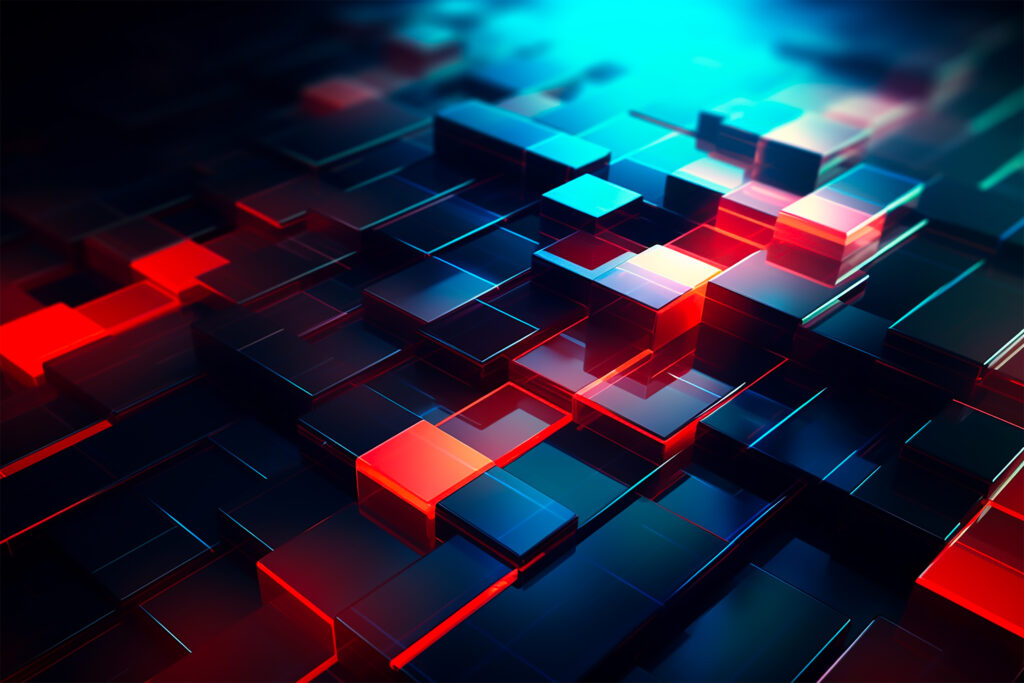 Futuristic Dark Cube Wallpaper with Red and Blue Lighting Background