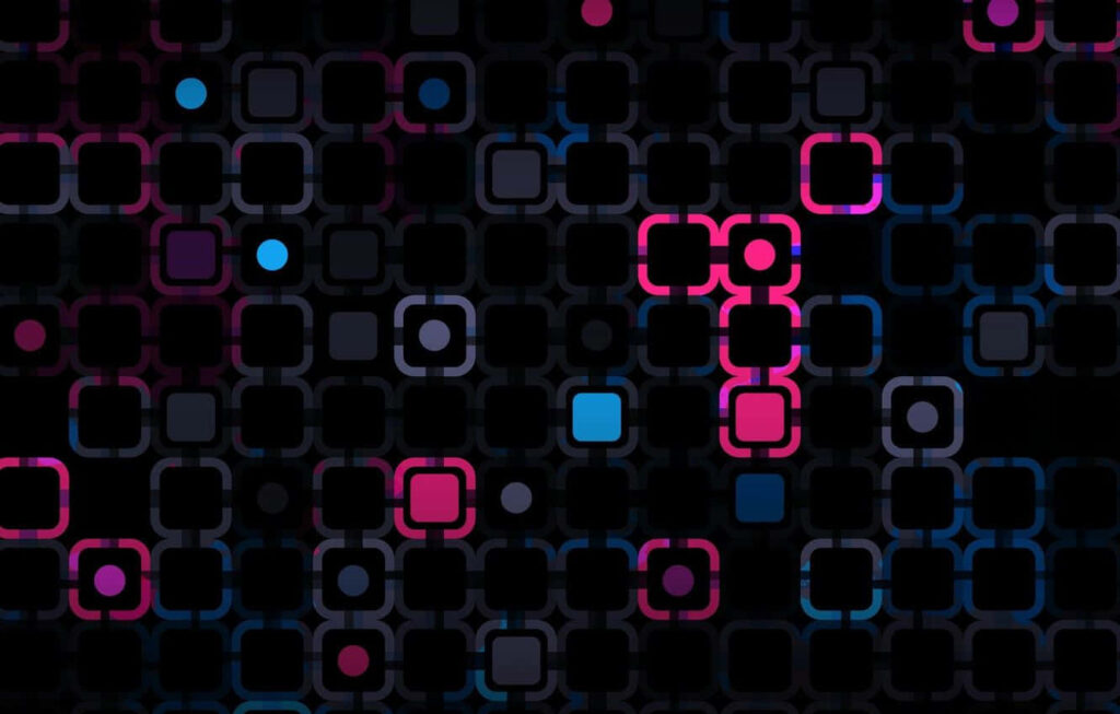 Modern Abstract Wallpaper: Glowing Squares in Pink, Blue & Gray