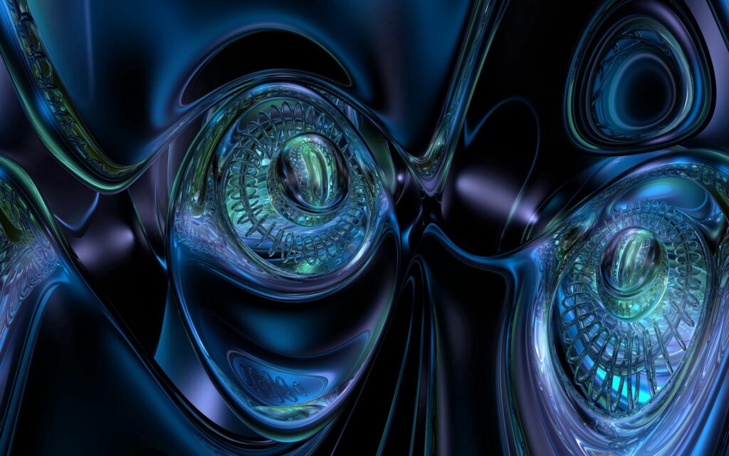 Futuristic Abstract Wallpaper: Luminous Blue & Green Metallic Design
