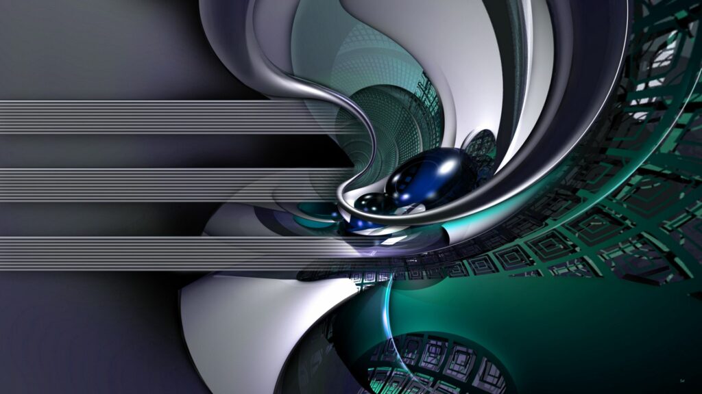 Modern Abstract Wallpaper: Metallic & Geometric Design in Green & Blue