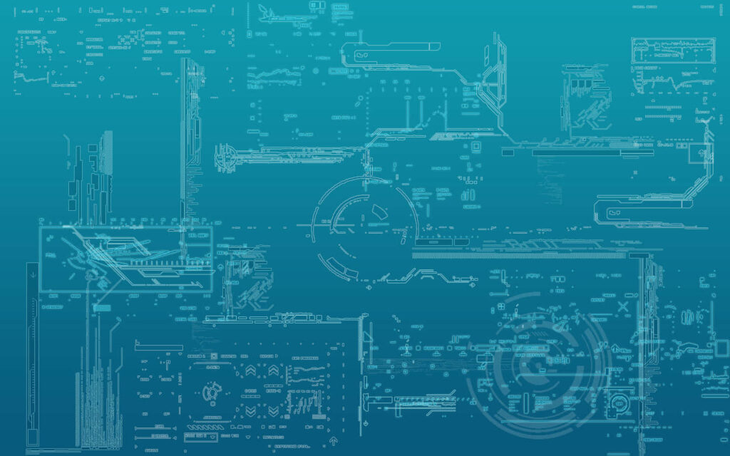 Futuristic Abstract Wallpaper: Tech Circuitry on Blue Gradient Background