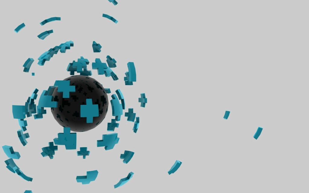 Futuristic Abstract Wallpaper: Black Sphere & Turquoise Fragments