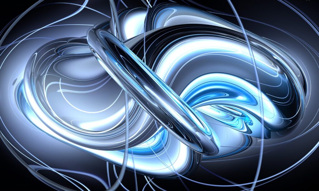 Futuristic Abstract Wallpaper: Metallic Fluid Design with Blue Light 