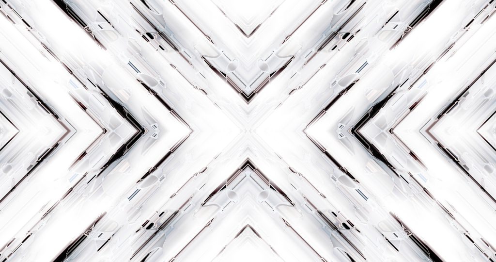 Abstract white HD wallpaper with sharp symmetrical X geometry and sleek dark reflections