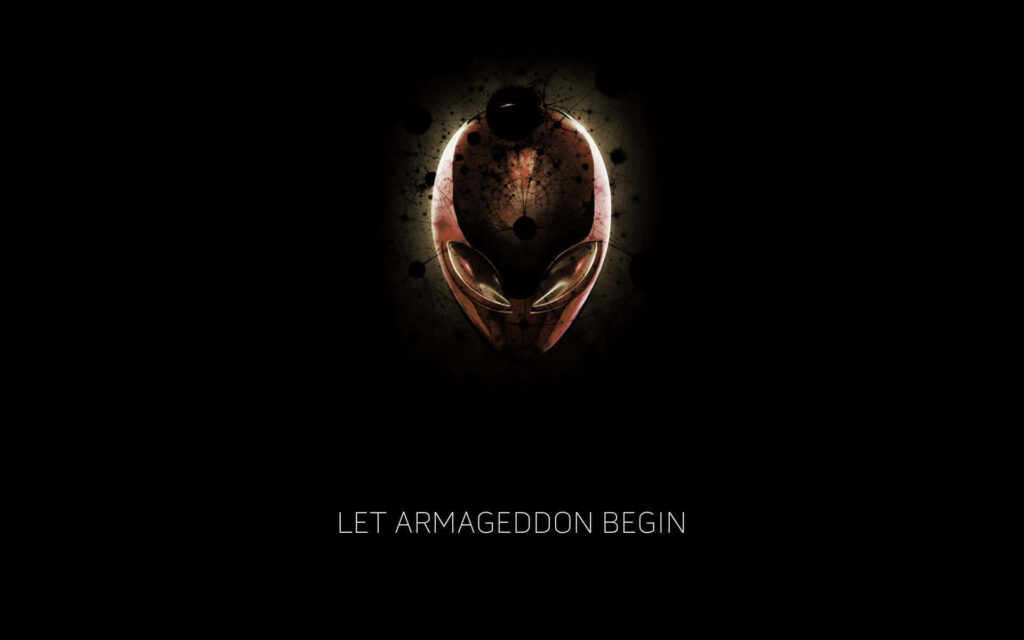 Alienware wallpaper with glowing alien head logo on dark background for futuristic gaming setup