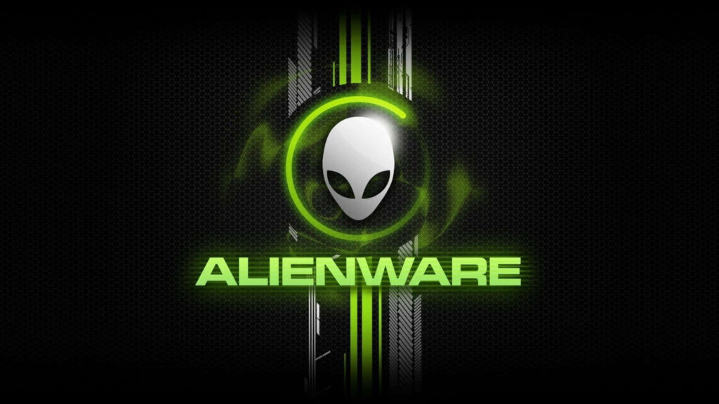 Futuristic Alienware wallpaper glowing green neon alien head logo conquer the future theme background