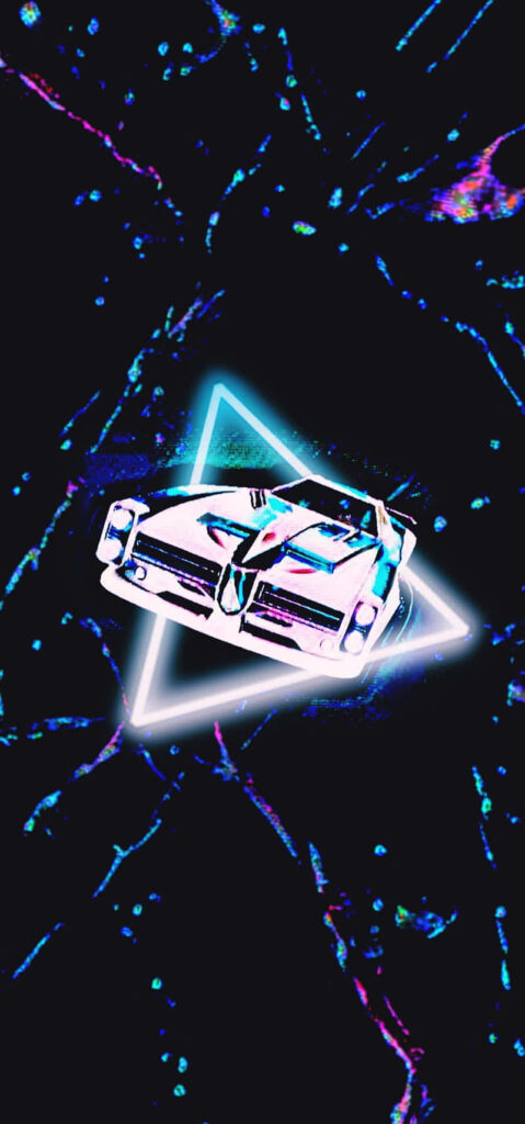 Neon Rush: Stylish Android Rocket League Art with Triangular Car Streaking Through Wallpaper