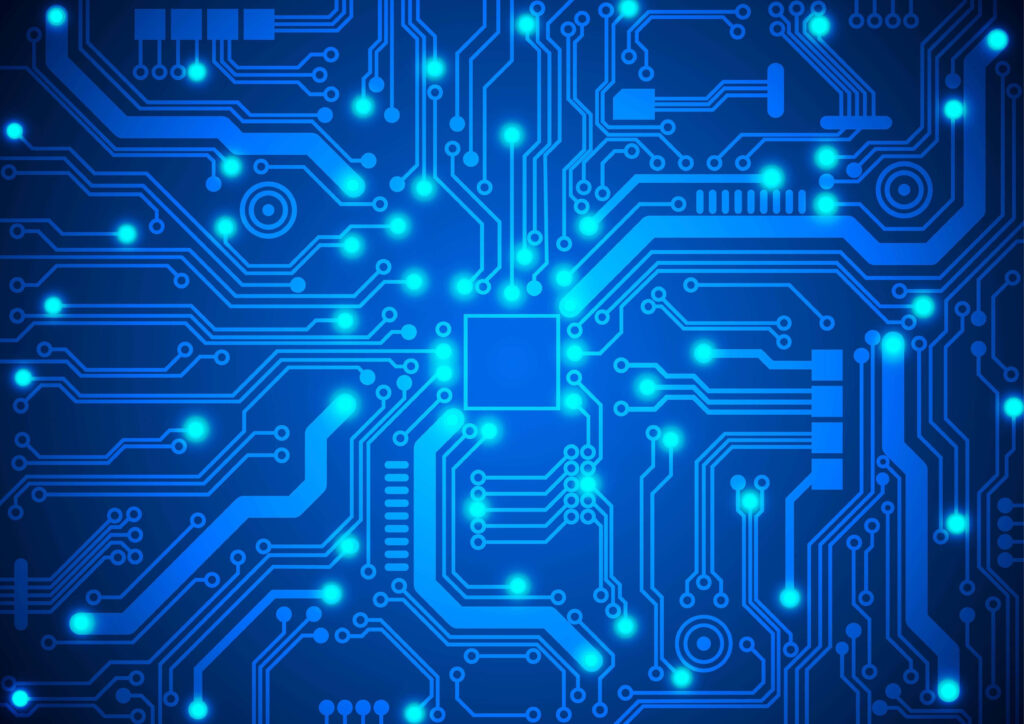 Vibrant Tech Circuit Wallpaper: Glowing Blue Digital Network Background