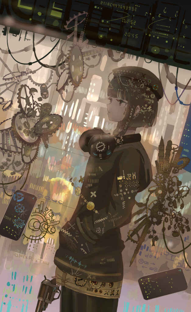 Futuristic Anime Girl in Military Outfit - High-Tech Wallpaper