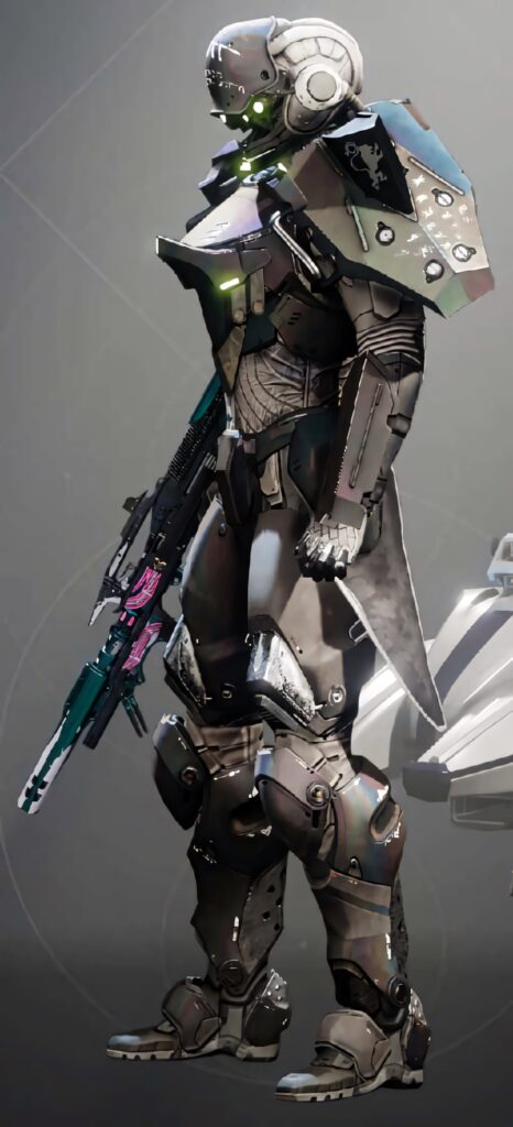 Futuristic Armored Core mech with metallic armor neon accents holding high-tech weapon wallpaper