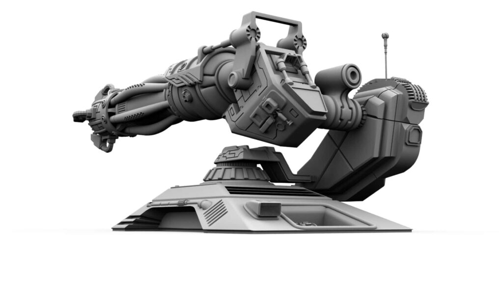 Futuristic Turret Wallpaper: Detailed Industrial Sci-Fi Design
