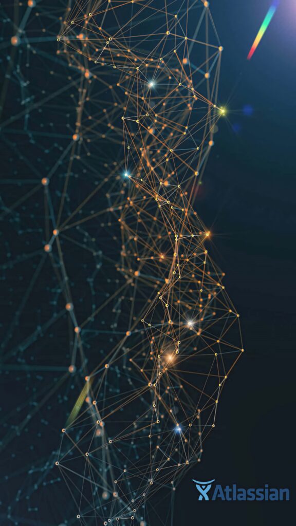 Futuristic Atlassian wallpaper with glowing interconnected nodes symbolizing tech innovation