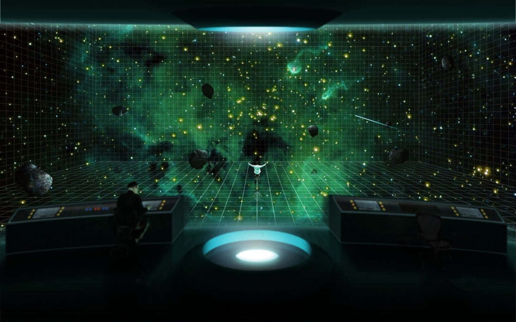 Futuristic AR Wallpaper: Cosmic Scene with Asteroids & Stars
