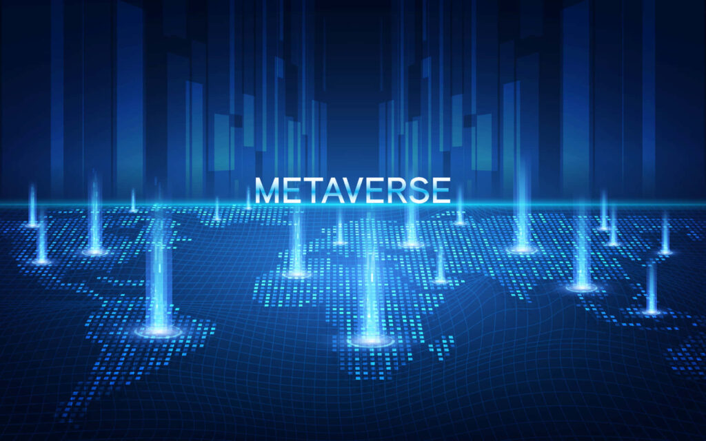 Futuristic AR World Map Wallpaper: Metaverse Digital Grid Design