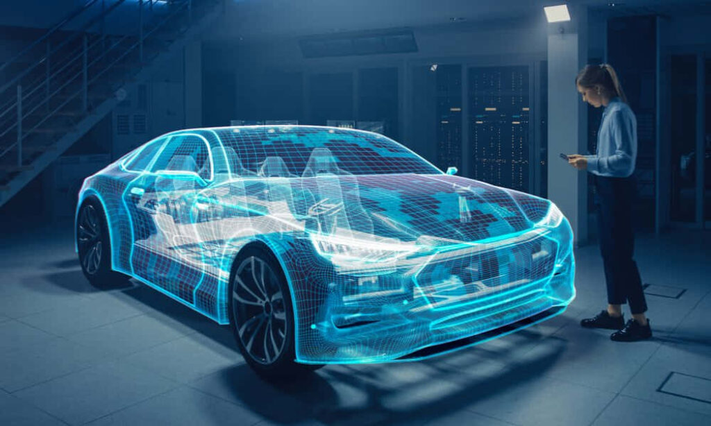 Futuristic Autonomous Concept Car Wallpaper: Holographic Design