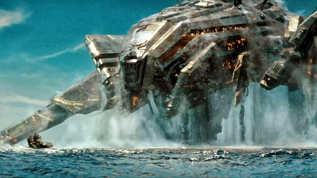 Futuristic Battleship Spaceship Wallpaper: Intricate Metallic Design