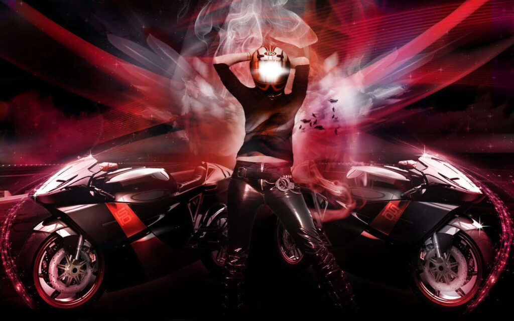 Futuristic Biker Wallpaper: Dynamic Game-Style Graphic Design