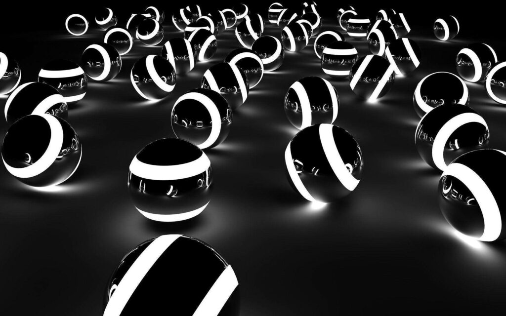 Futuristic Black Billiard Balls Wallpaper with Neon LED Stripes