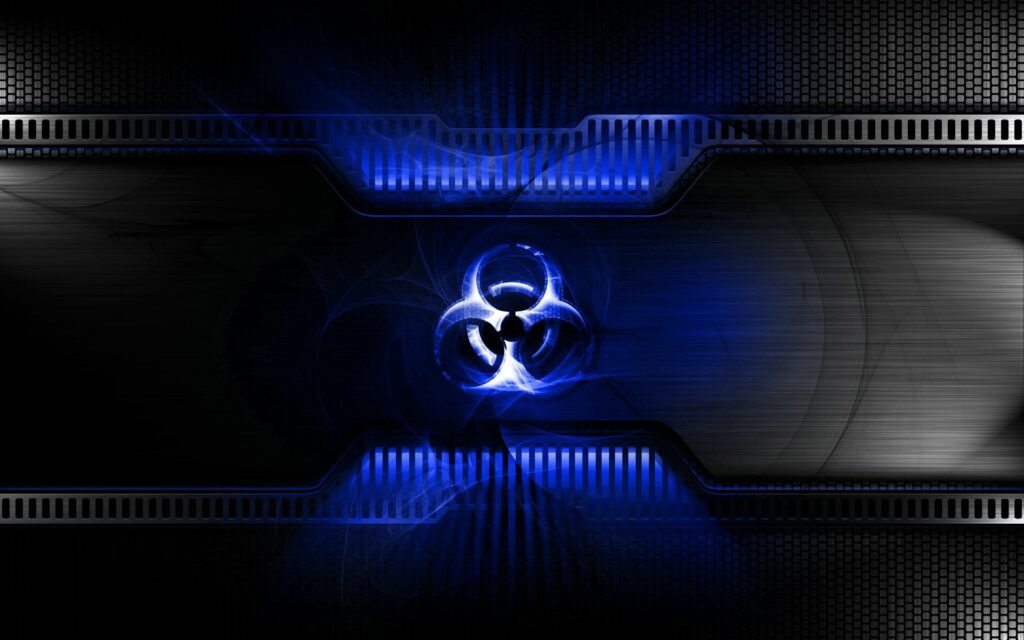 Futuristic Biohazard Wallpaper: Glowing Blue Design 1920x1200