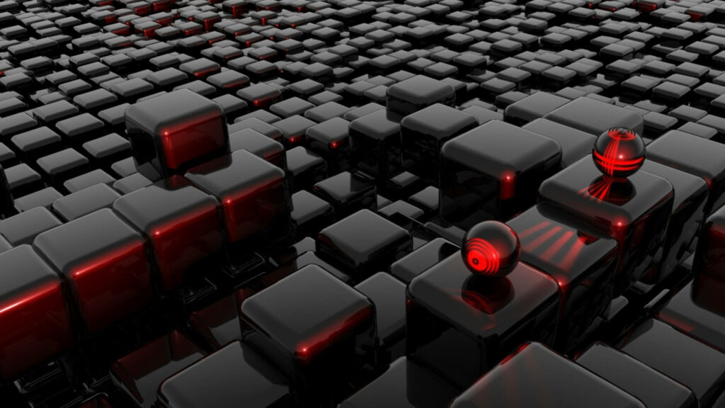 Futuristic Black Cube Wallpaper with Glowing Red Highlights