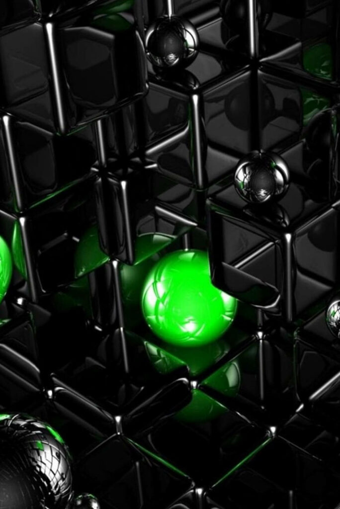 Futuristic Black Cubic Wallpaper with Neon Green Accents Background