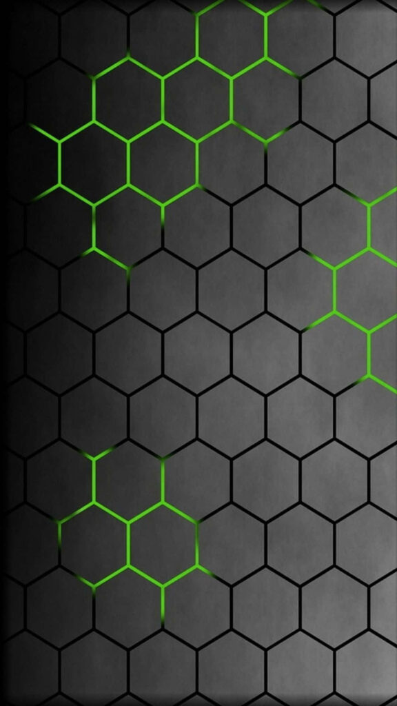 Futuristic Black Hexagonal Grid Galaxy S5 Wallpaper with Green Highlights