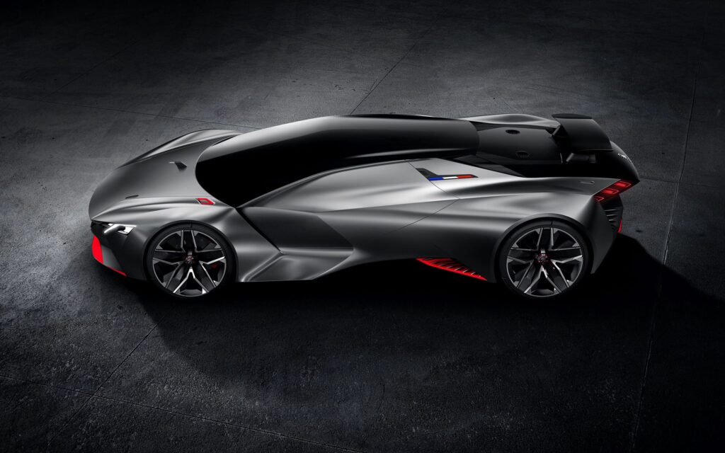 Sleek Black Peugeot Vision Gran Turismo: Futuristic Side View Wallpaper