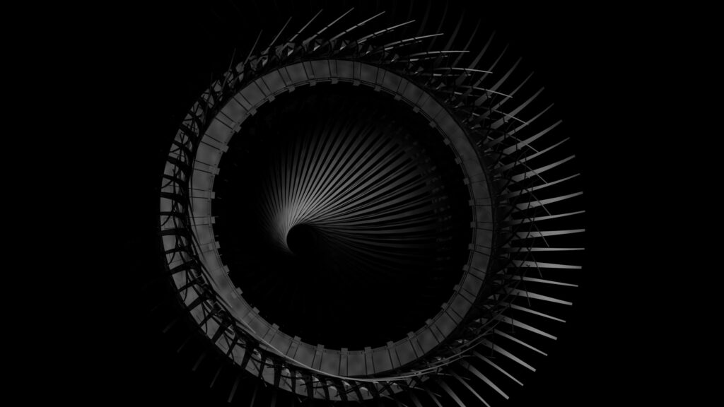 Futuristic Black Wallpaper: Mesmerizing Circular Spiral Design