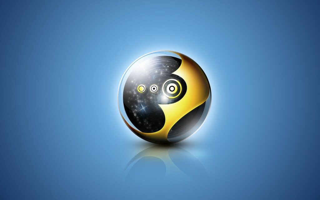 Futuristic Black & Yellow Ball Wallpaper on Smooth Blue Background