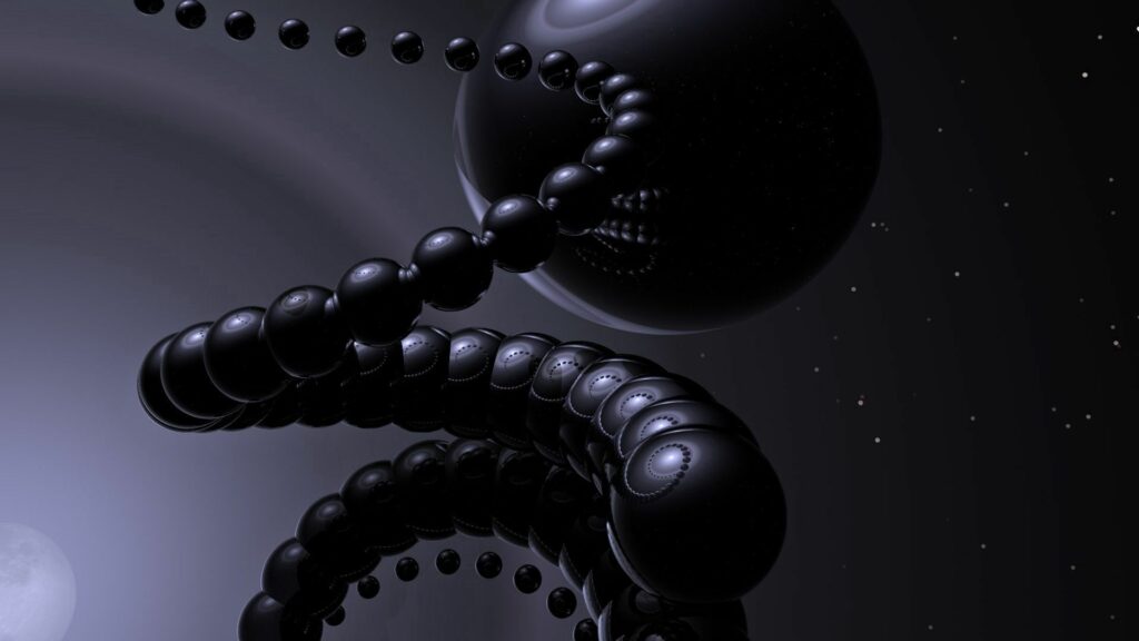 Futuristic Black and White Wallpaper with Reflective Spheres