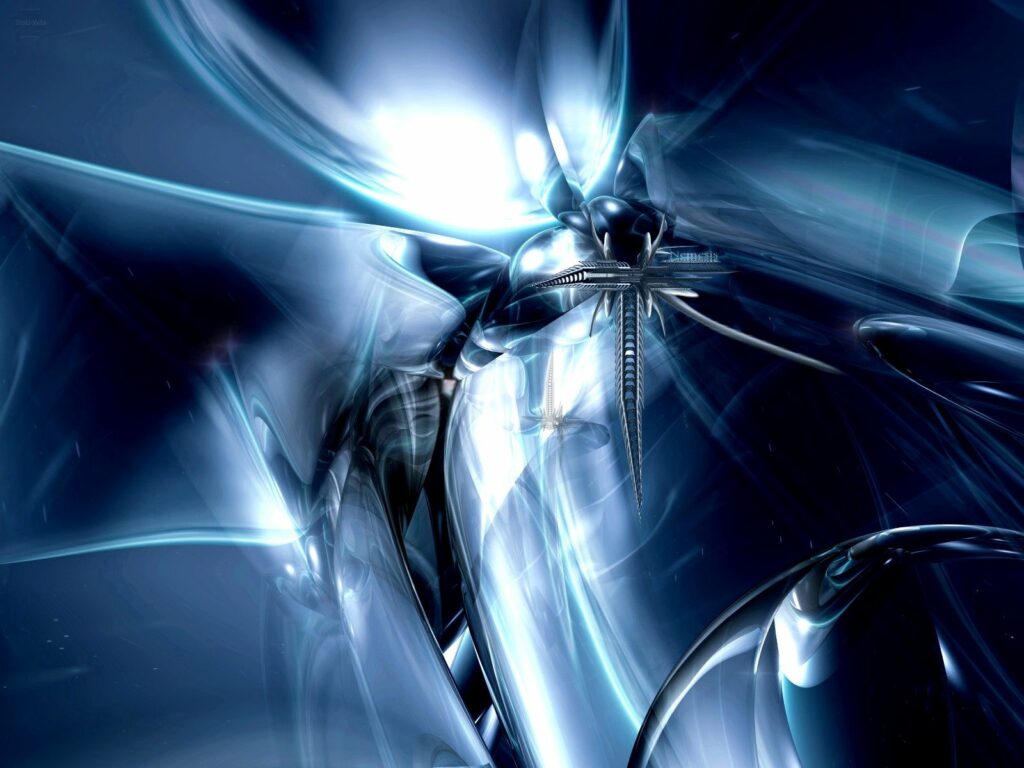 Futuristic Blue Abstract Wallpaper with Metallic Forms - 1600x1200