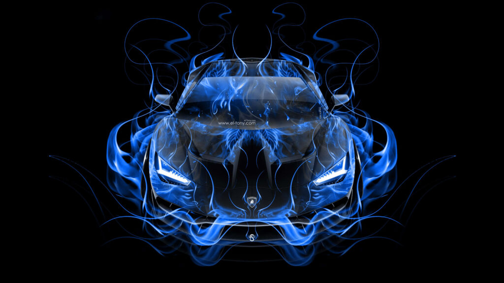 Blue car with dynamic blue smoke patterns futuristic night background wallpaper image