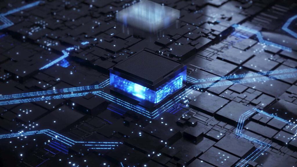 Futuristic Blue Circuit Board Wallpaper: High-Tech Digital Design