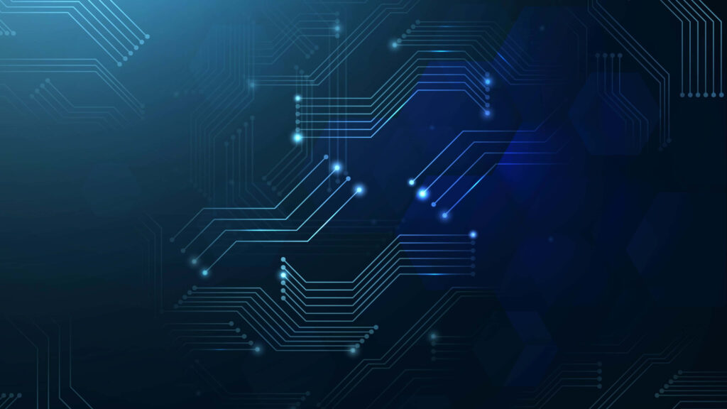 Futuristic Blue Cyber Tech Wallpaper with Glowing Circuits