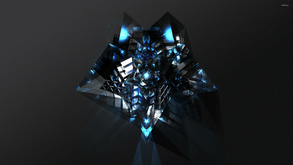 Futuristic diamond wallpaper with blue glowing geometric crystal facets on dark background