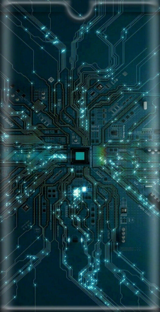 Futuristic Blue-Green Glowing Circuitry Wallpaper Background