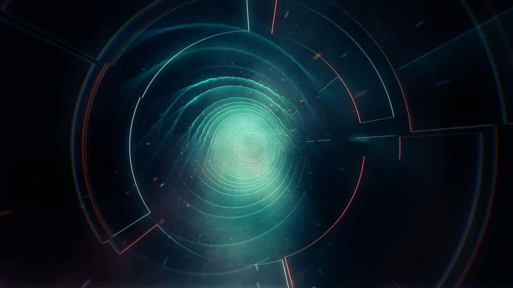 Futuristic Circular Space Wallpaper: Glowing Blue & Geometric Lines