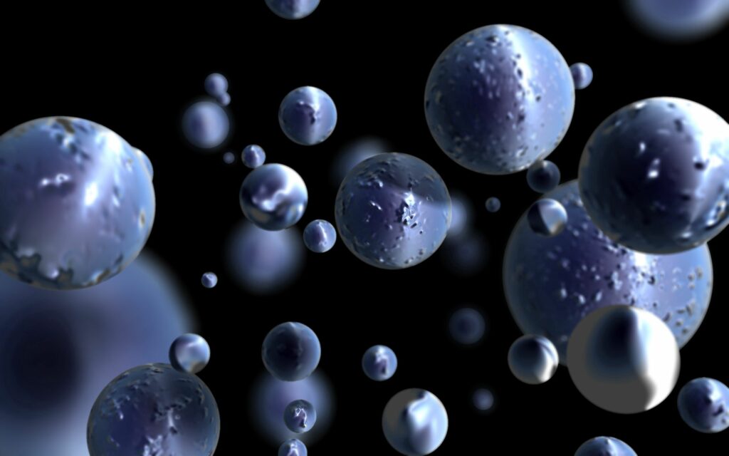 Futuristic Blue Spherical Drops Wallpaper on Dark Space Background
