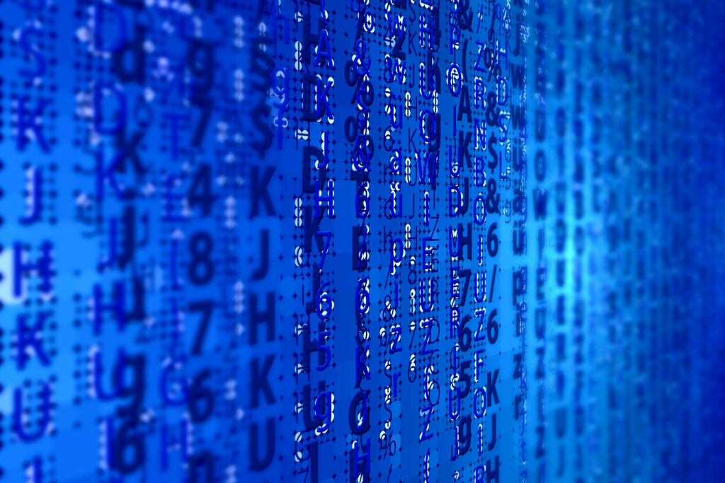 Futuristic Blue Tech Wallpaper: Digital Numbers & Letters Background